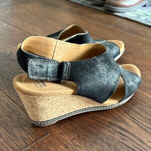 Clark’s Stylish Black Wedge Sandals - Size 7